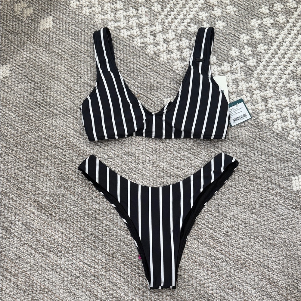 Roxy Black and White Striped Bikini